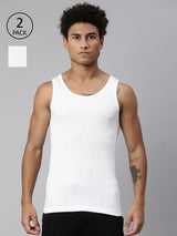 Men's White Cotton Vest - Pack of 2