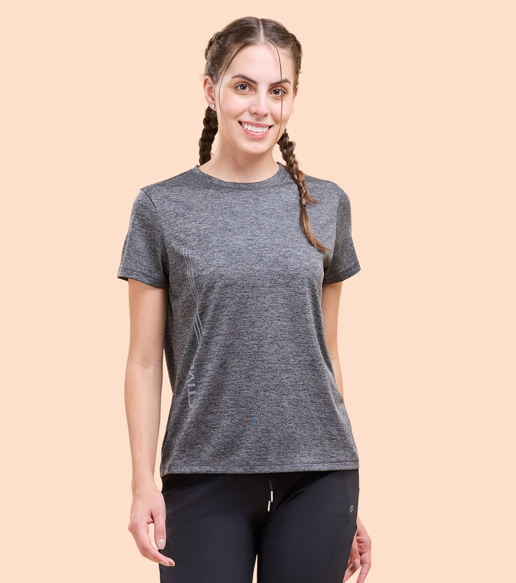 Women's Gray Casual Regular Fit Printed Tshirt