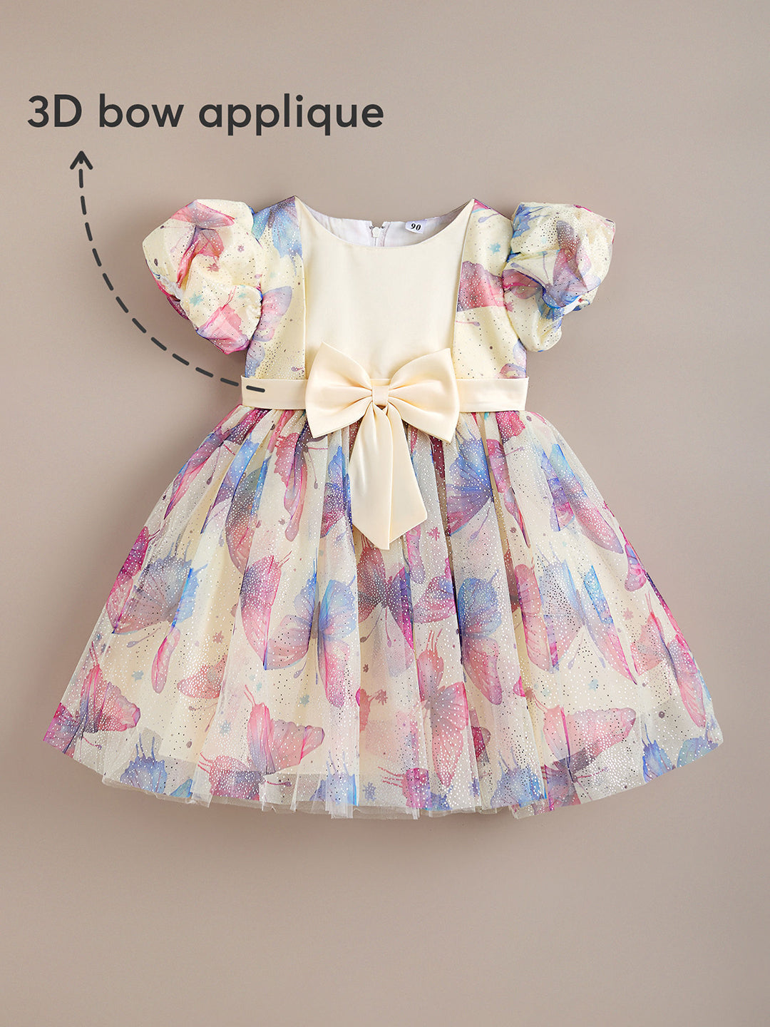 Girls Beige Butterfly Dream Party Dress