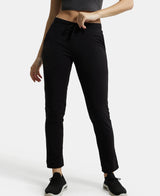 Women's Black Cotton Stretch Track Pant