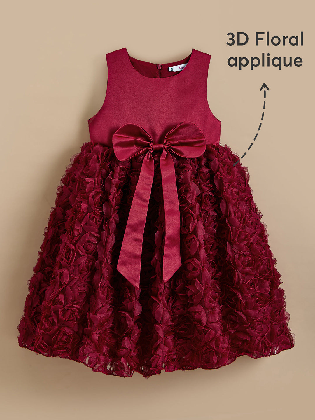 Girls Red 3D Rose Party Dress