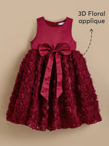 Girls Red 3D Rose Party Dress