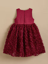 Girls Red 3D Rose Party Dress