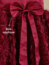 Girls Red 3D Rose Party Dress
