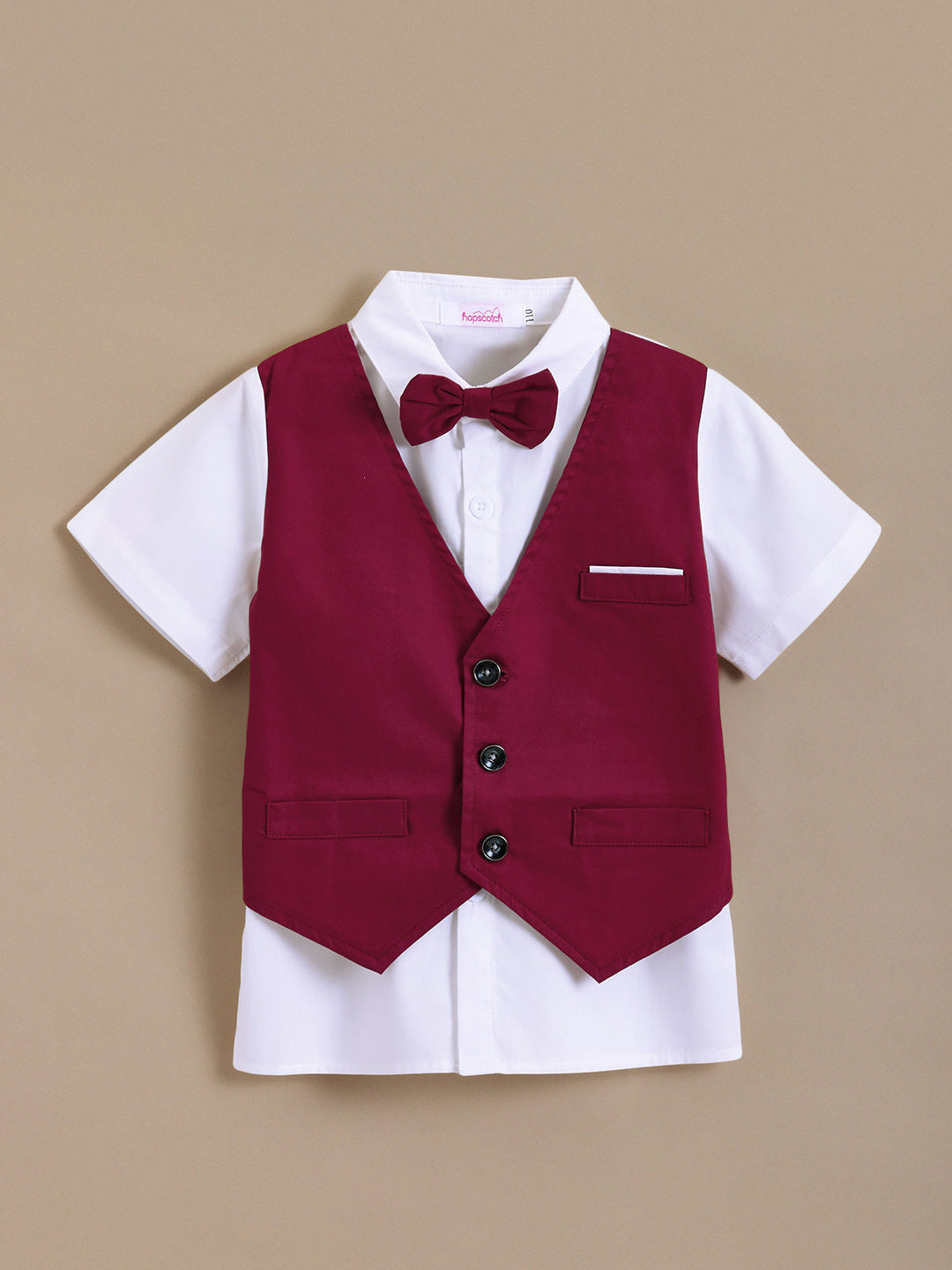 Boys Red Bow Applique Half Sleeves Shirt & Shorts