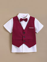 Boys Red Bow Applique Half Sleeves Shirt & Shorts