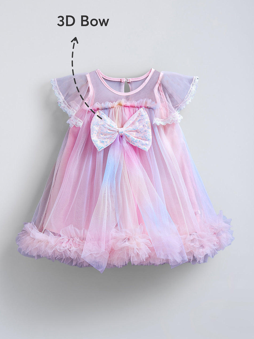 Girls Multicolor Sequinned Bow Applique Party Dress