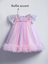 Girls Multicolor Sequinned Bow Applique Party Dress