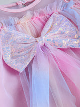 Girls Multicolor Sequinned Bow Applique Party Dress