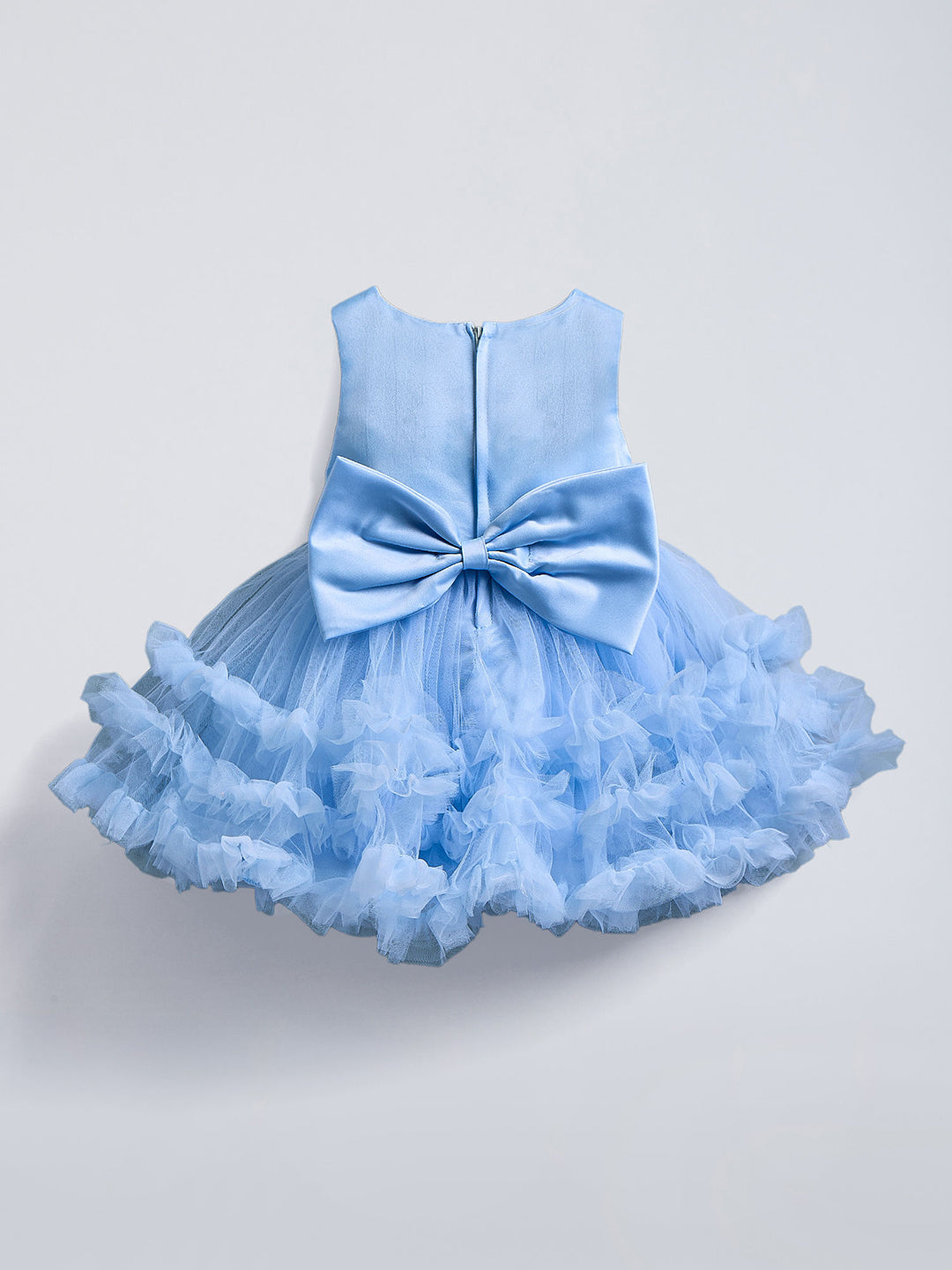 Girls Blue Floral Applique Ruffle Dress