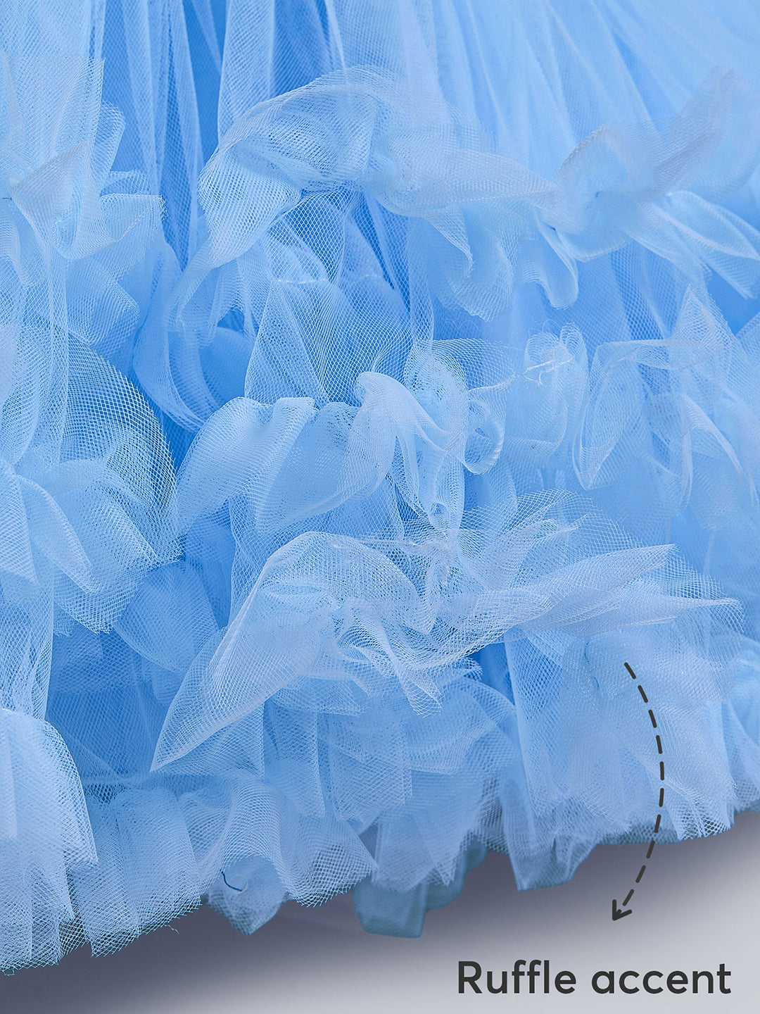 Girls Blue Floral Applique Ruffle Dress