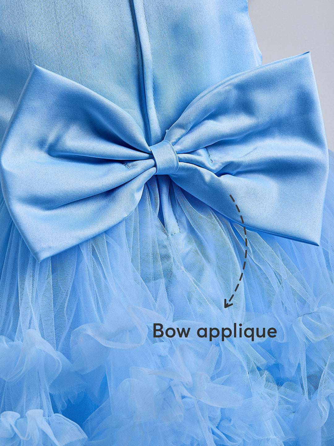 Girls Blue Floral Applique Ruffle Dress