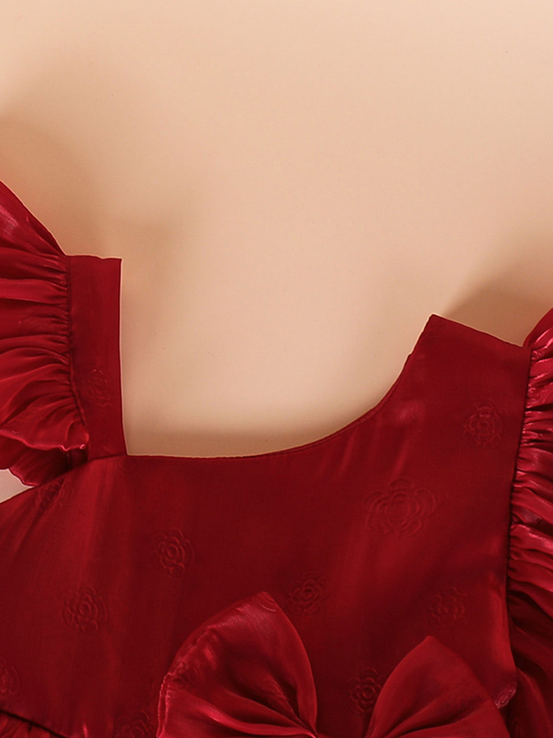 Girls Red Glossy Bow Detail Dress