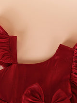 Girls Red Glossy Bow Detail Dress