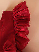 Girls Red Glossy Bow Detail Dress