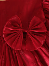 Girls Red Glossy Bow Detail Dress