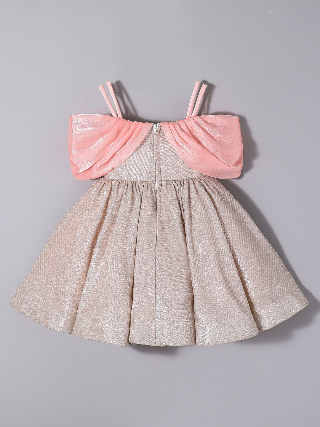 Girls Beige Bow-Wrapped Shimmer Shine Party Dress