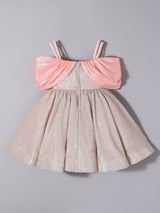 Girls Beige Bow-Wrapped Shimmer Shine Party Dress