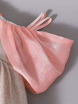 Girls Beige Bow-Wrapped Shimmer Shine Party Dress