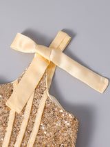 Girls Brown Sparkle Sequin Tulle Party Dress