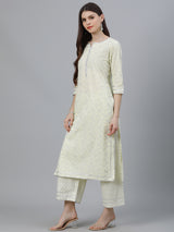 Women's Yellow Cotton Printed Kurta and Yellow Cotton Printed Palazzo with Yellow Chiffon Solid Dupatta