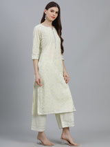 Women's Yellow Cotton Printed Kurta and Yellow Cotton Printed Palazzo with Yellow Chiffon Solid Dupatta