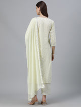 Women's Yellow Cotton Printed Kurta and Yellow Cotton Printed Palazzo with Yellow Chiffon Solid Dupatta