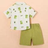 Boys White Dino Safari Tie Shirt and Shorts Set