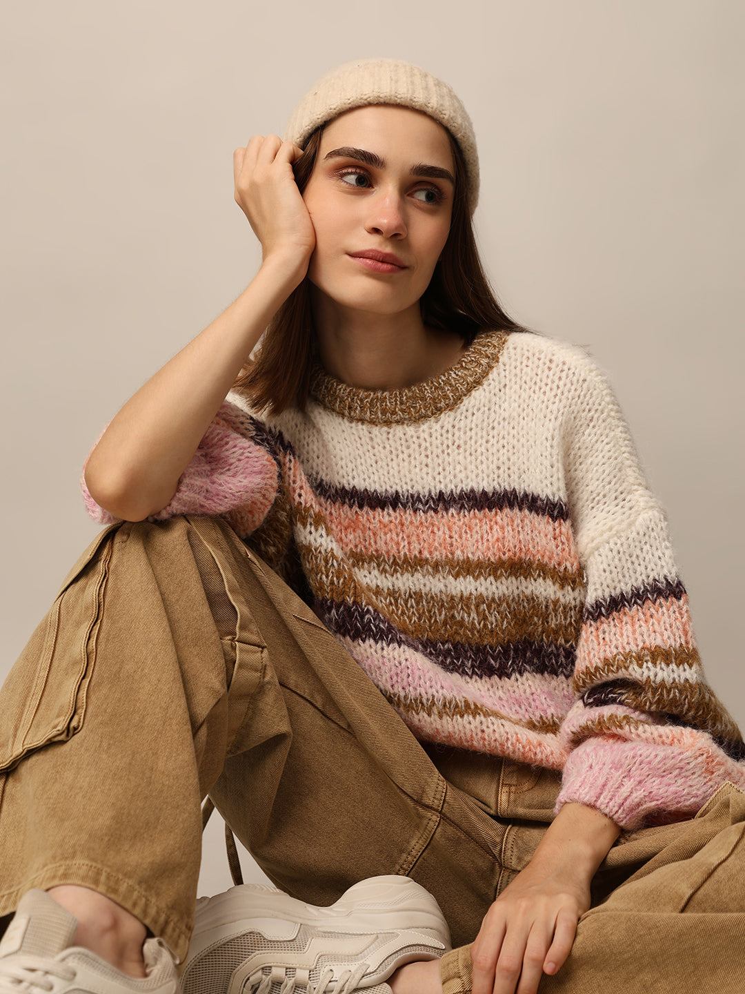 Women's Multicolor Striped Casual Colourblocked Pullover