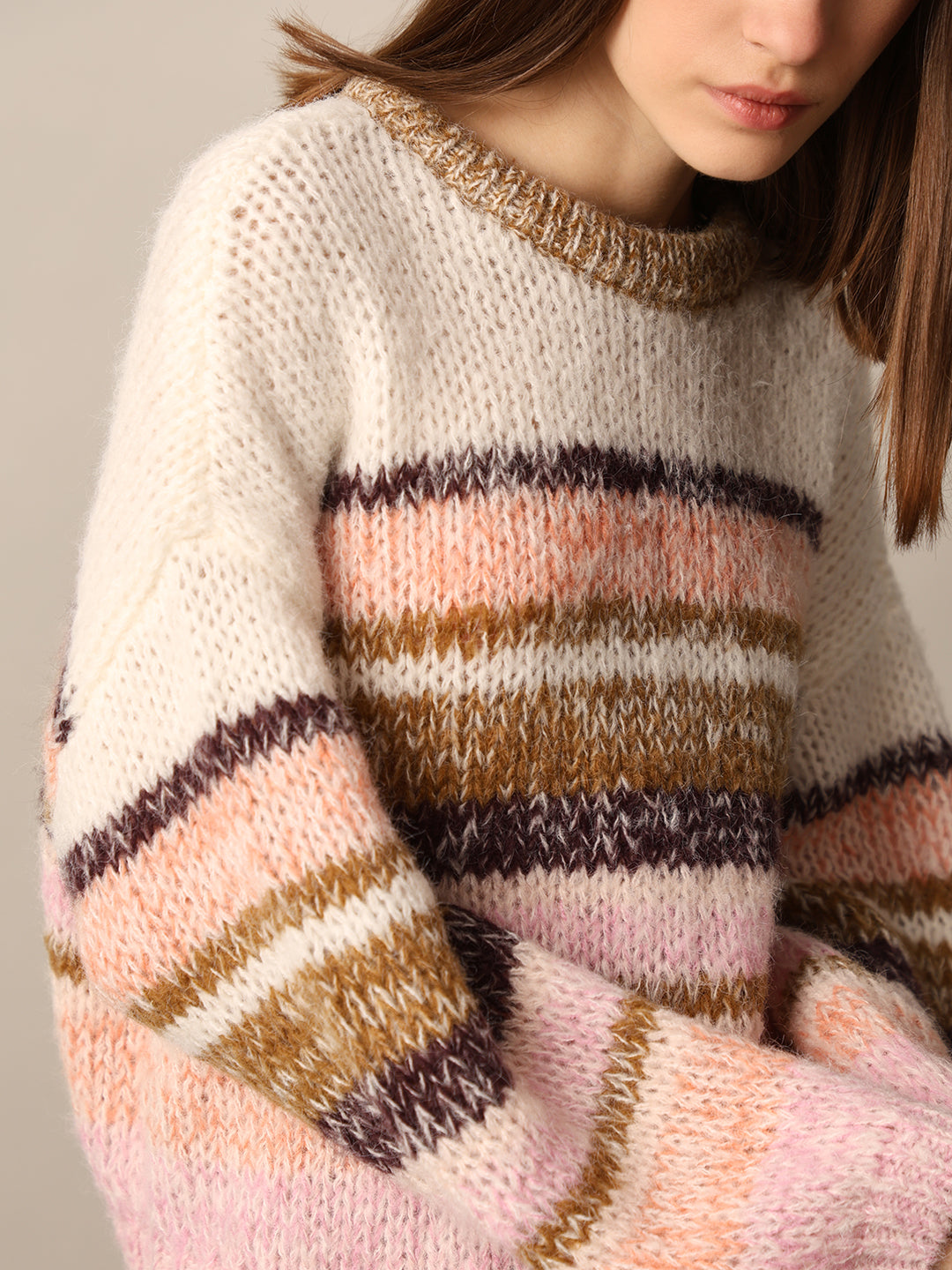 Women's Multicolor Striped Casual Colourblocked Pullover