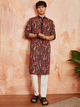 Men's Brown Crepe Paisley Printed Kurta