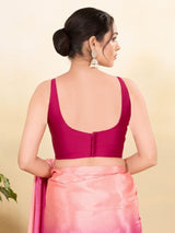 Women's Pink Brocade Padded Back Open Sleeveless Saree Blouse