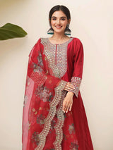 Women's Red Kurta Set with Duppatta