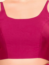 Women's Pink Brocade Padded Back Open Sleeveless Saree Blouse