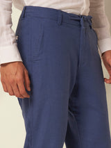 Men's Navy Casual Slim Fit Solid Trousers