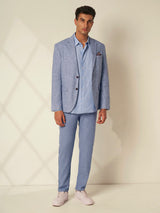 Men's Blue Casual Slim Fit Solid Trousers