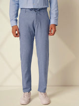 Men's Blue Casual Slim Fit Solid Trousers