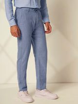 Men's Blue Casual Slim Fit Solid Trousers