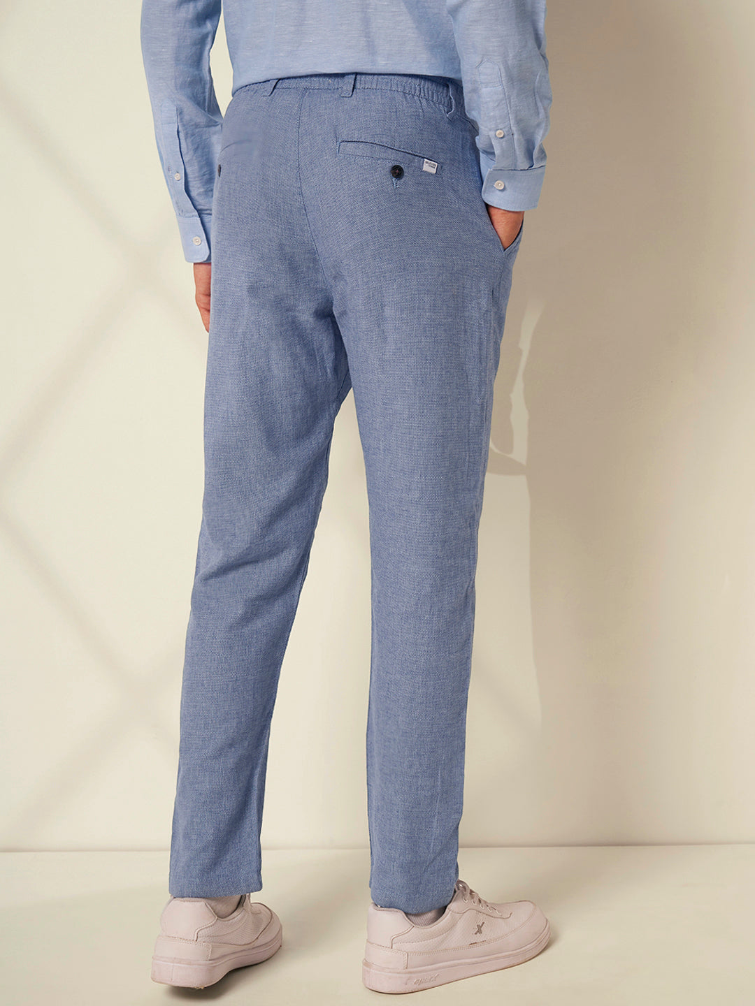 Men's Blue Casual Slim Fit Solid Trousers