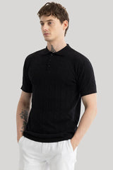 Men's Black Casual Slim Fit Printed Half Sleeves Polo Tshirt