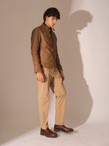 Men's Beige Casual Regular Fit Solid Mid Rise Trouser