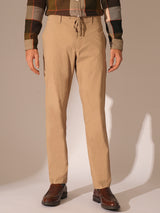 Men's Beige Casual Regular Fit Solid Mid Rise Trouser
