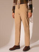 Men's Beige Casual Regular Fit Solid Mid Rise Trouser