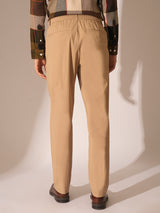 Men's Beige Casual Regular Fit Solid Mid Rise Trouser