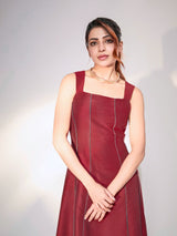 Women's Red Casual Regular Fit Solid Sleeveless Dress