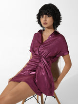 Women's Purple Woven Party Solid Above Knee Half Sleeves Dress