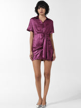 Women's Purple Woven Party Solid Above Knee Half Sleeves Dress