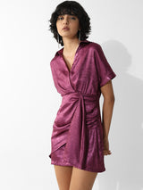 Women's Purple Woven Party Solid Above Knee Half Sleeves Dress