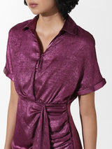 Women's Purple Woven Party Solid Above Knee Half Sleeves Dress