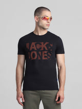 Men's Black Casual Slim Fit Half Sleeves Tshirt